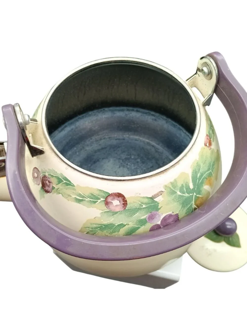 Pfaltzgraff Jamberry Vintage Whistling Tea Kettle Handpainted Grapevine Design